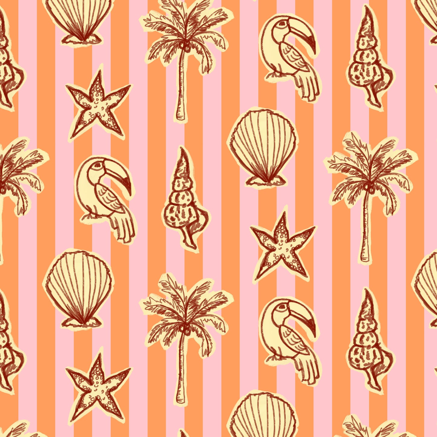 Estampado rayas y tucanes